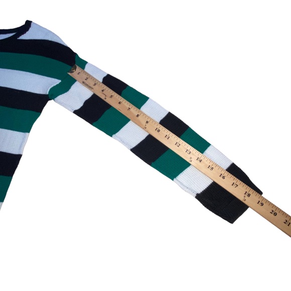 THE LIMITED Open Weave Knit Striped Green White Black Sweater - Women’s Small - Picture 6 of 13